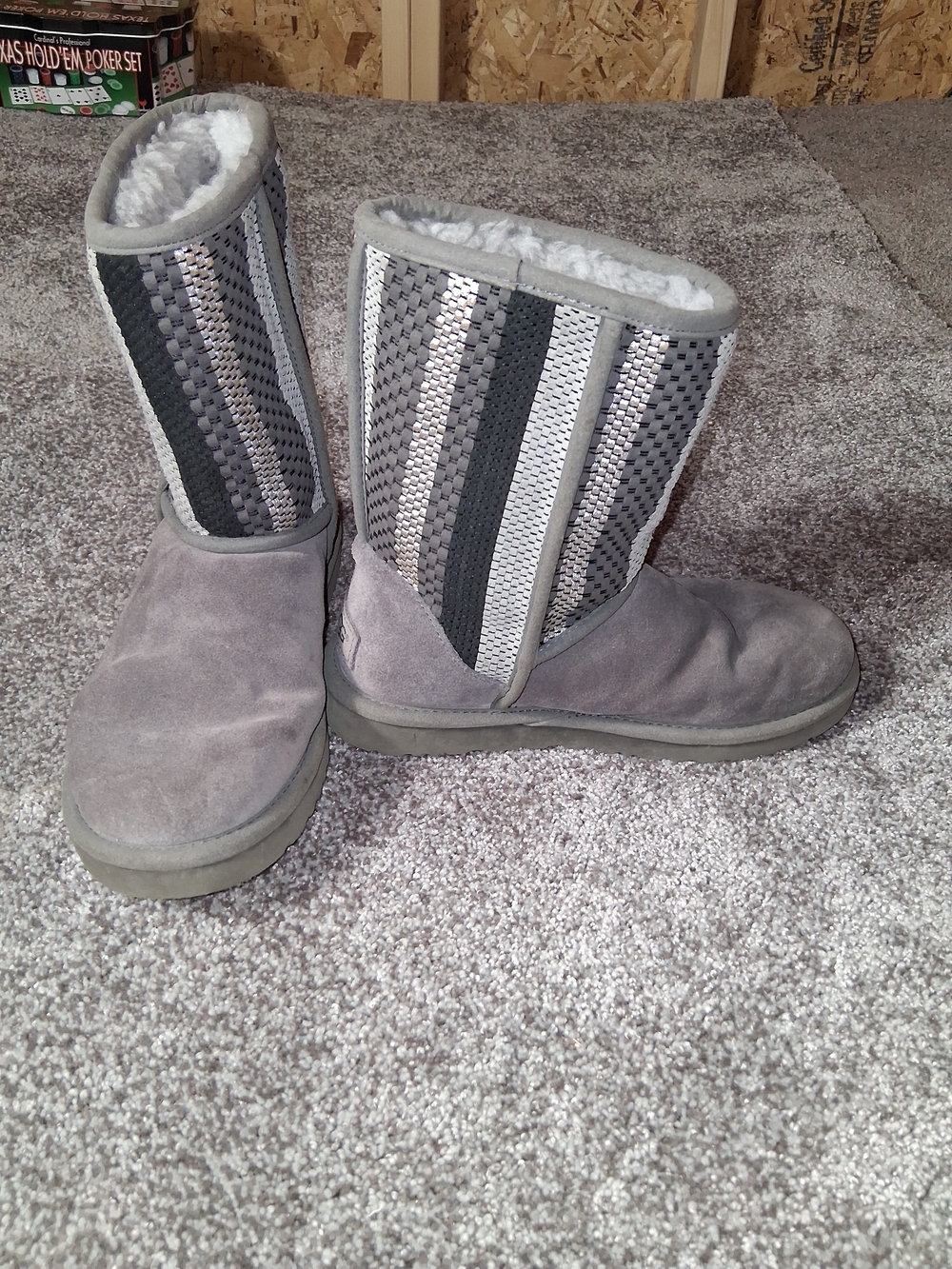 UGG Australia Women's Classic Short Woven Suede Boots in charcoal.